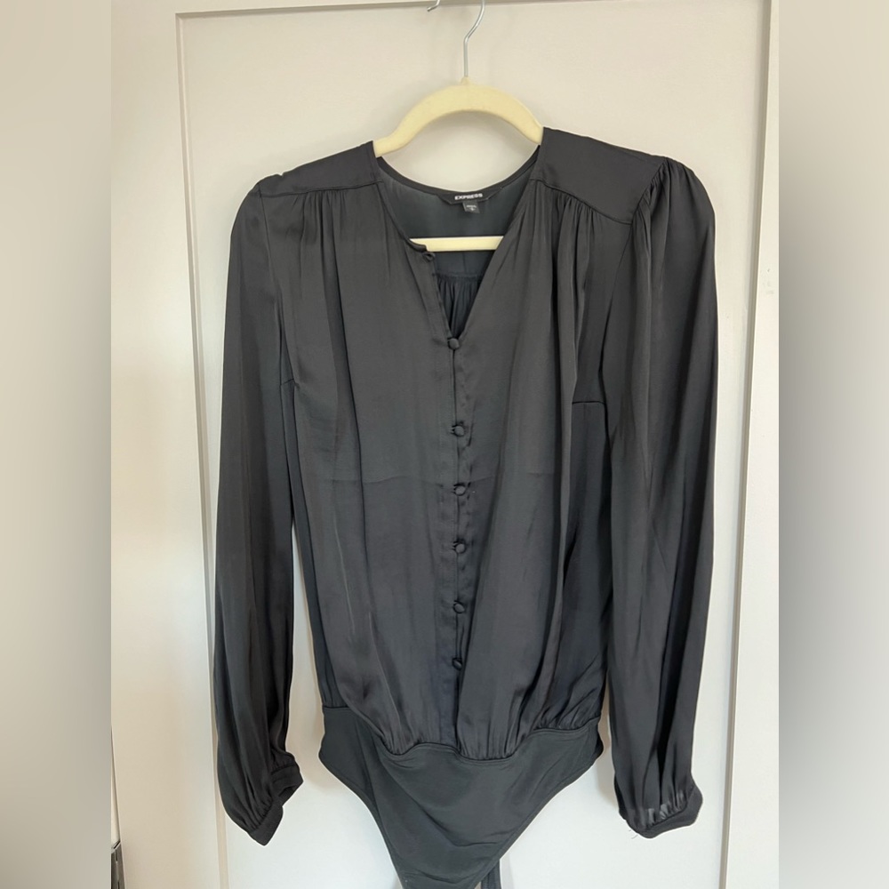 Black blouse bodysuit silk
